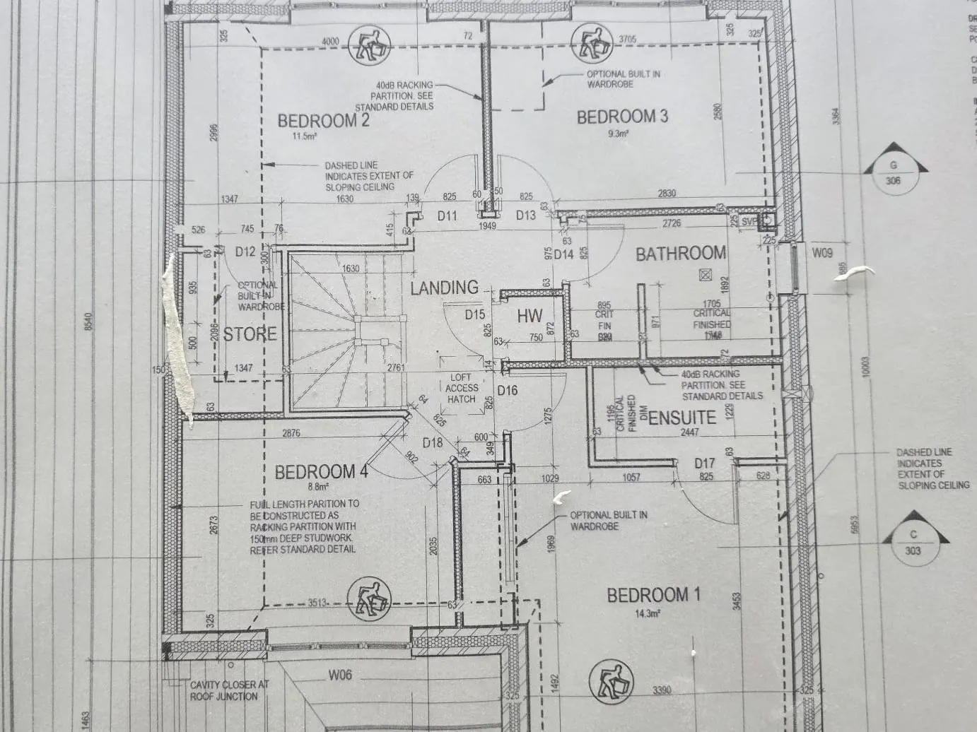 First-floor plan drawing showing bedrooms, bathroom, ensuite and staircase